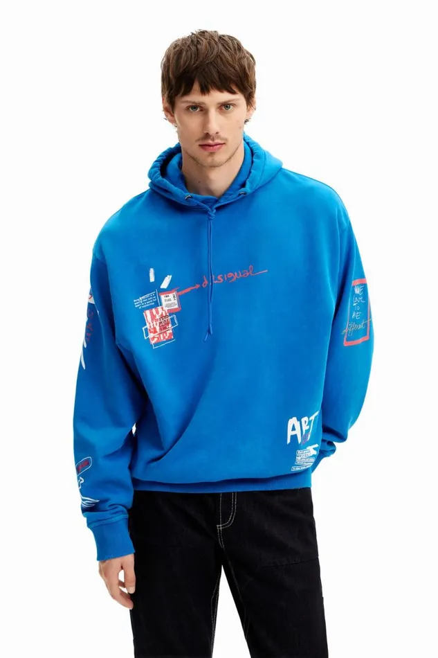 Jumpers And Sweatshirts Men Desigual Graffiti Hoodie Blue
