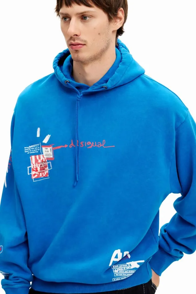 Jumpers And Sweatshirts Men Desigual Graffiti Hoodie Blue