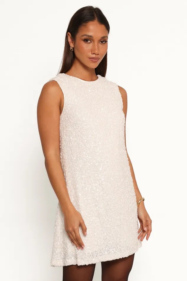 Kezie Sequin Mini Dress Cream Dresses Petal and Pup Women
