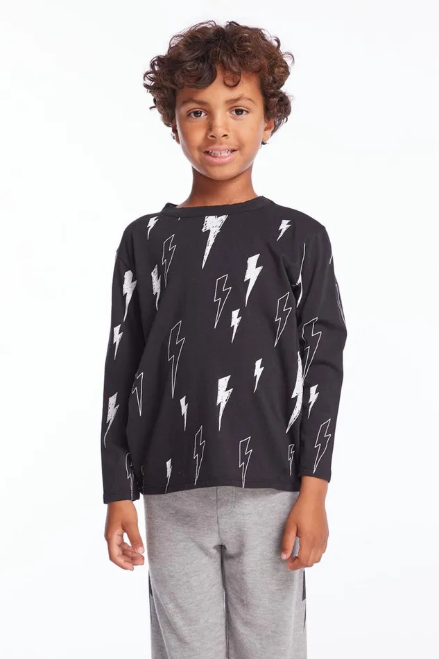 Kids Chaser Brand Boys Allover Bolts Boys Long Sleeve Crew Neck Tee