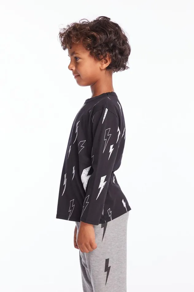 Kids Chaser Brand Boys Allover Bolts Boys Long Sleeve Crew Neck Tee