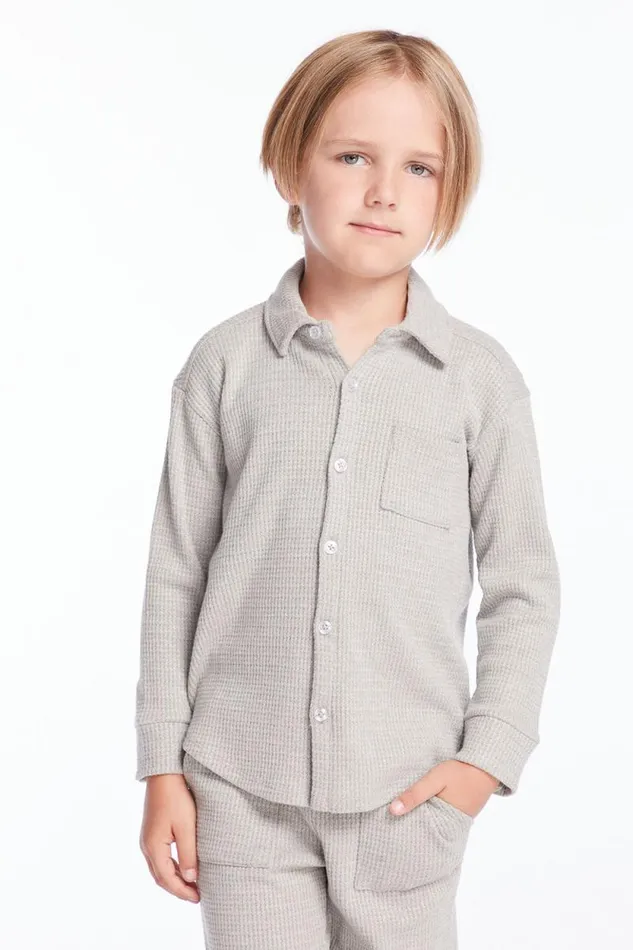 Kids Chaser Brand Boys Boys Heather Grey Long Sleeve Button Down Collar Shirt