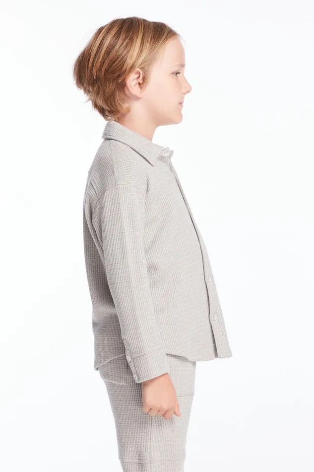 Kids Chaser Brand Boys Boys Heather Grey Long Sleeve Button Down Collar Shirt