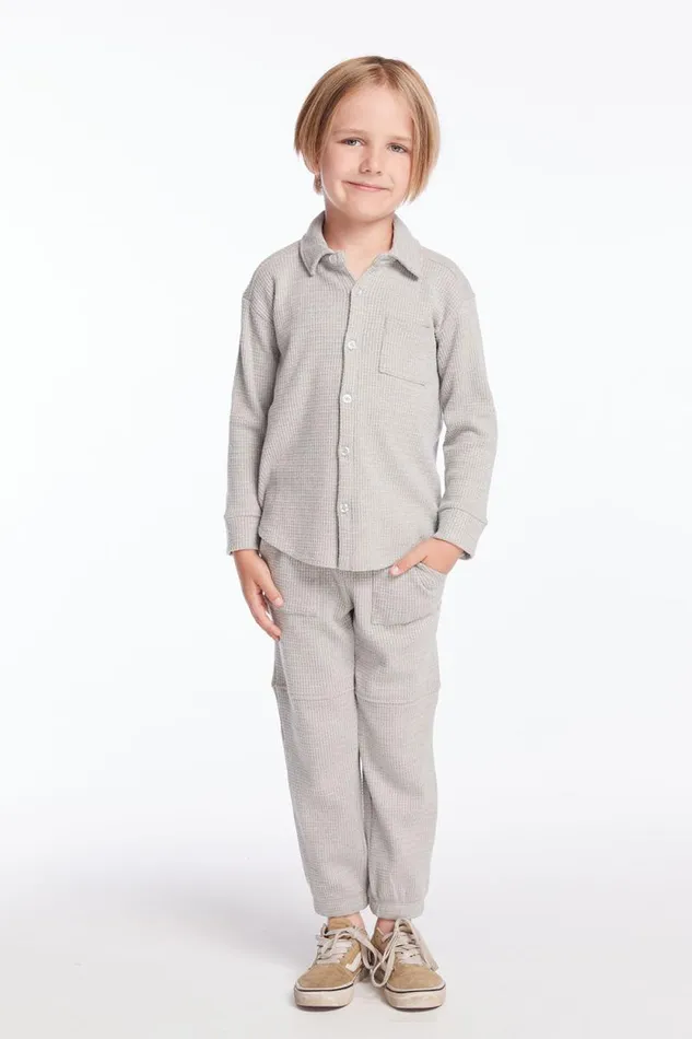 Kids Chaser Brand Boys Boys Heather Grey Long Sleeve Button Down Collar Shirt