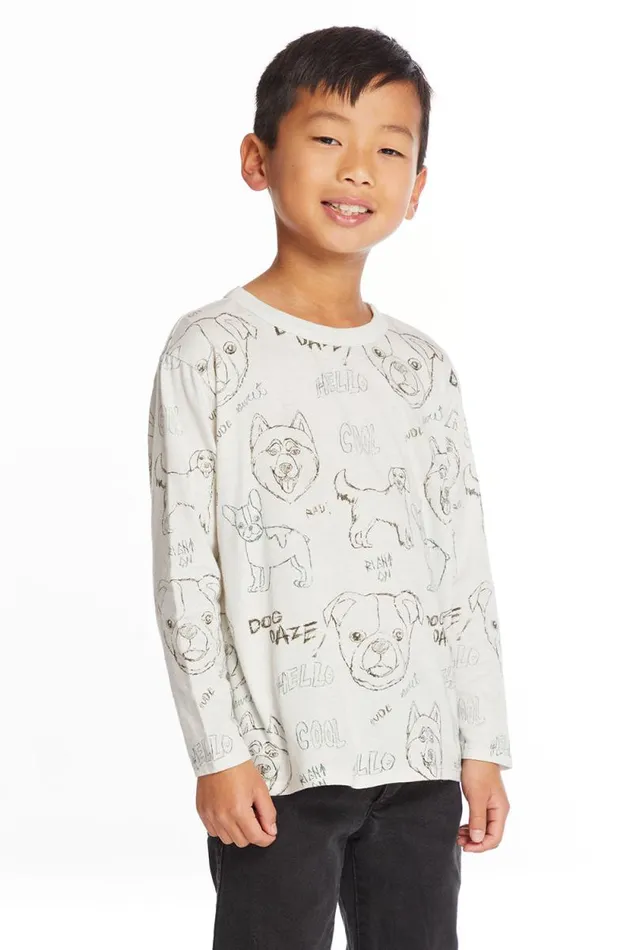 Kids Chaser Brand Boys Dog Sketchpad Boys Charity Long Sleeve Crew Neck Tee