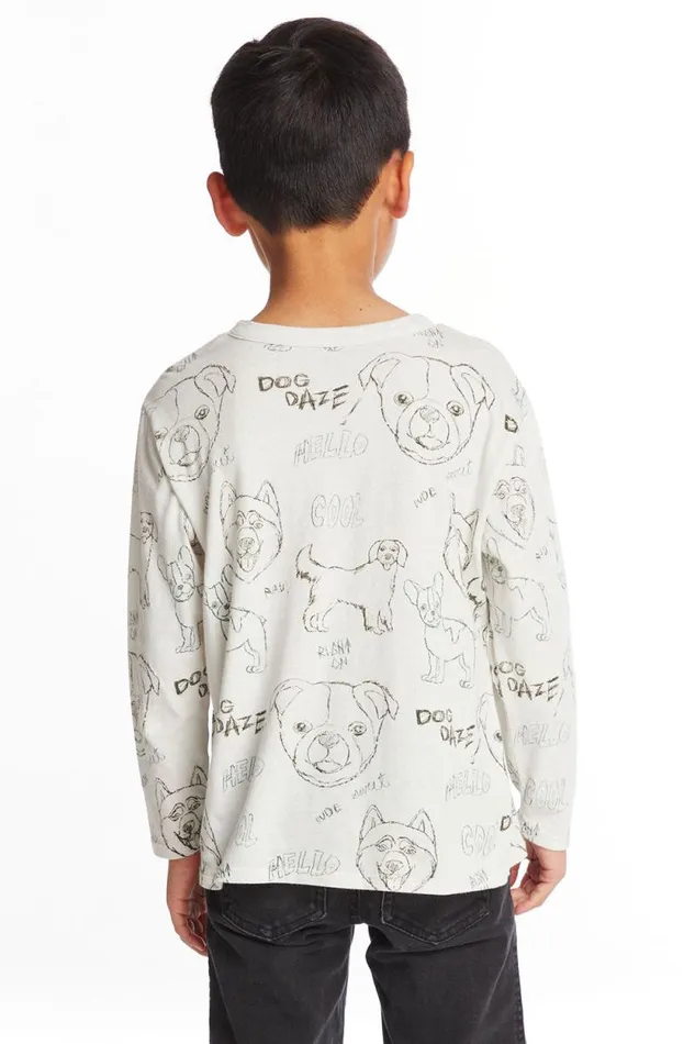 Kids Chaser Brand Boys Dog Sketchpad Boys Charity Long Sleeve Crew Neck Tee