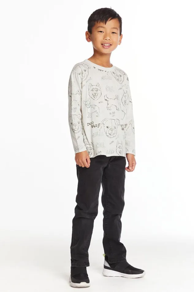Kids Chaser Brand Boys Dog Sketchpad Boys Charity Long Sleeve Crew Neck Tee