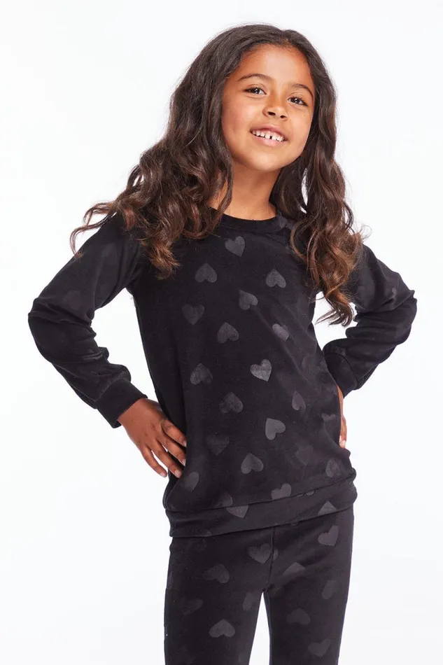 Kids Chaser Brand Girls Blouson Sleeve Girls Licorice Heart Raglan Pullover