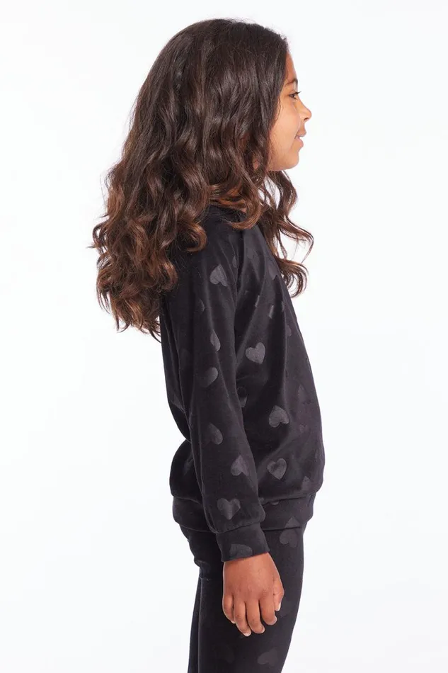 Kids Chaser Brand Girls Blouson Sleeve Girls Licorice Heart Raglan Pullover