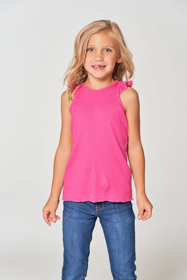 Kids Chaser Brand Girls Girls RPET Vintage Rib Ruffle Racer Tank