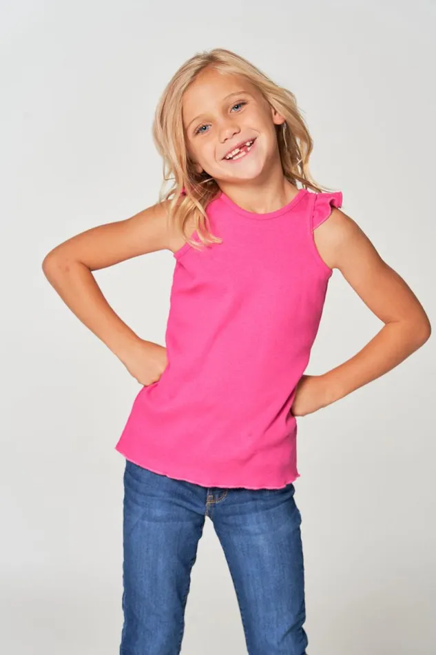 Kids Chaser Brand Girls Girls RPET Vintage Rib Ruffle Racer Tank
