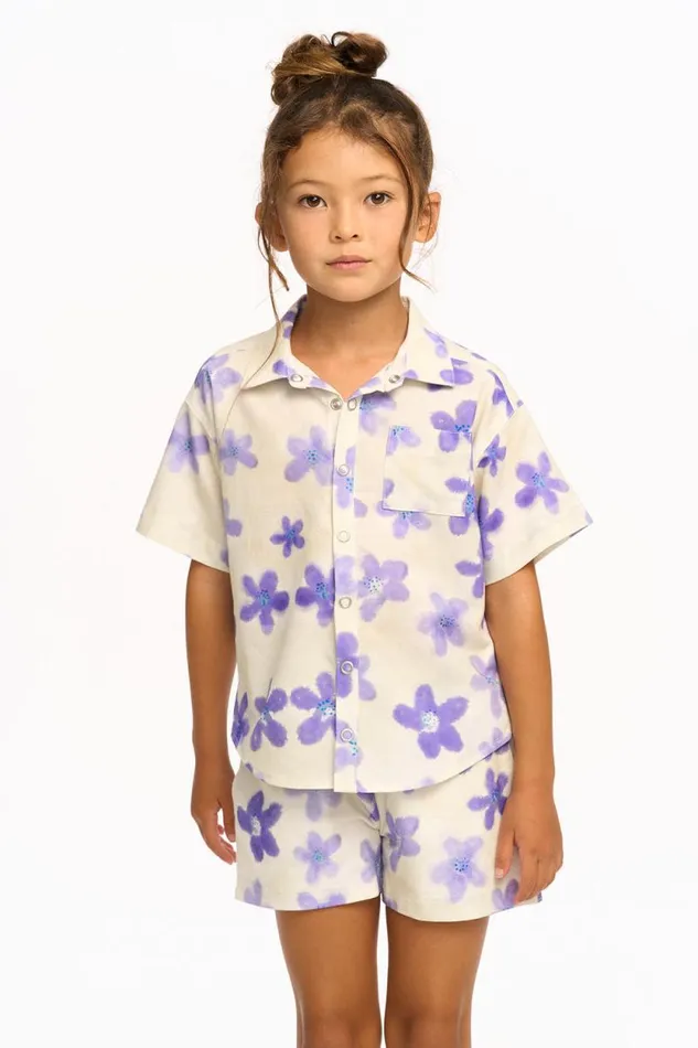 Kids Chaser Brand Girls Lavender Watercolor Floral Short