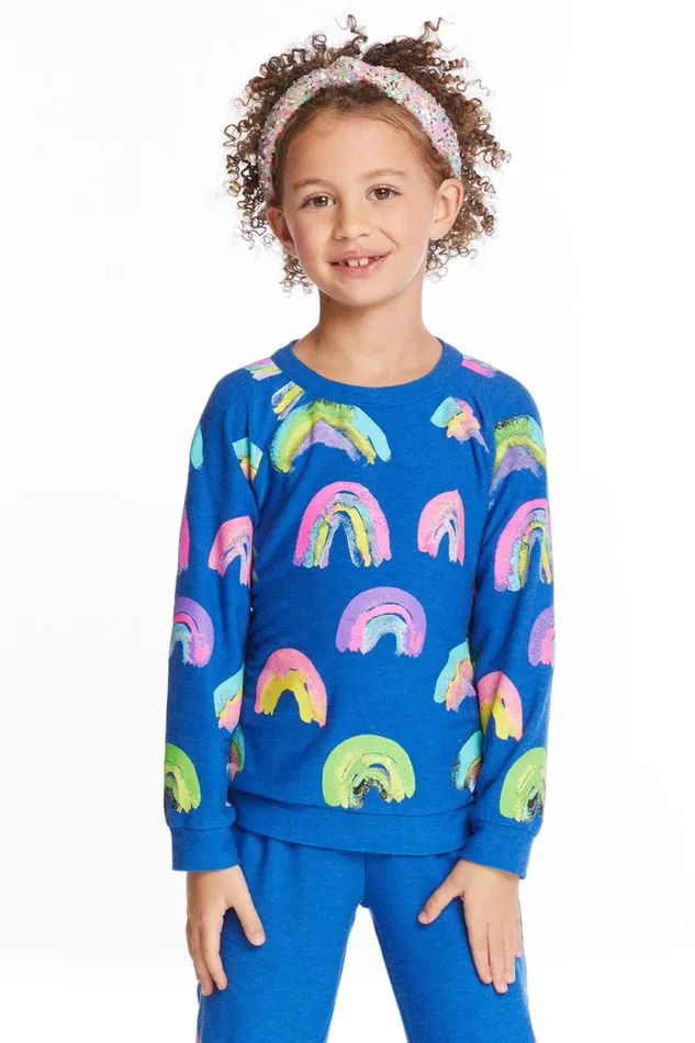 Kids Chaser Brand Girls Painted Rainbows Girls Love Knit Raglan Pullover