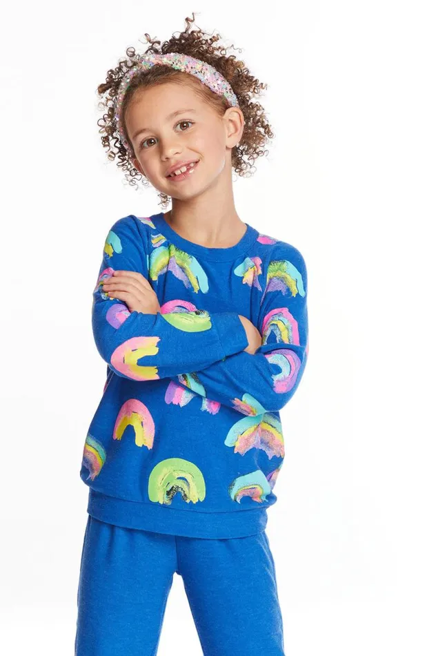 Kids Chaser Brand Girls Painted Rainbows Girls Love Knit Raglan Pullover