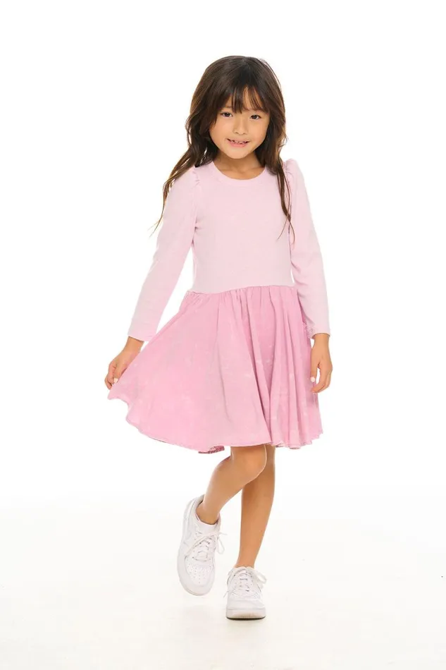 Kids Chaser Brand Girls Puff Long Sleeve Dress With Twirl Skirt