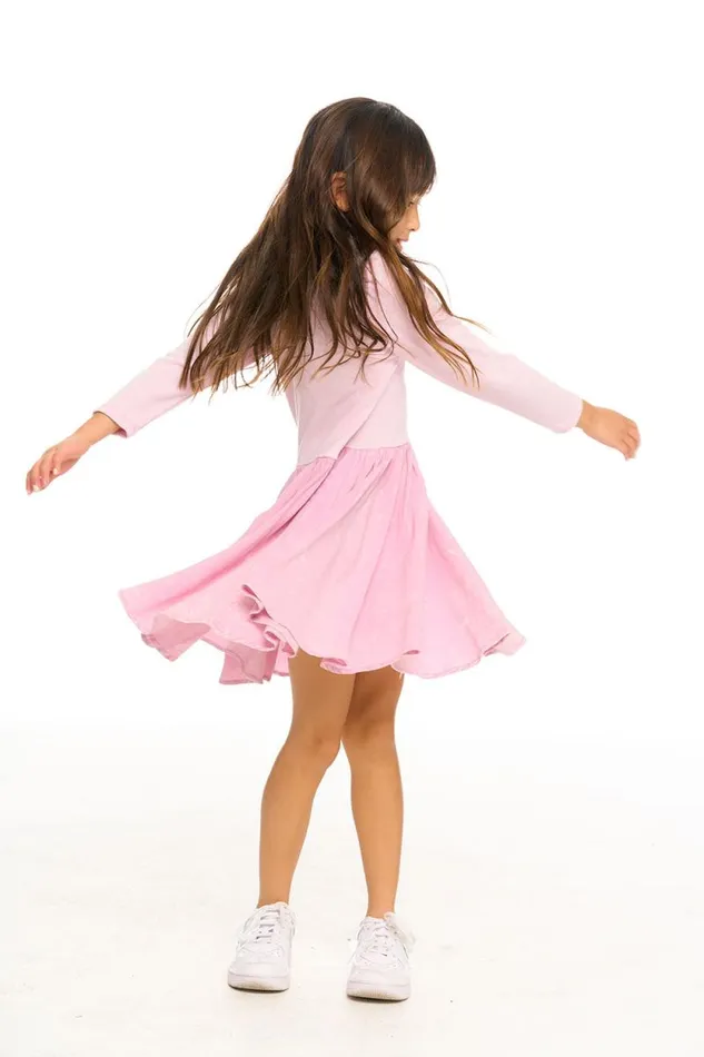 Kids Chaser Brand Girls Puff Long Sleeve Dress With Twirl Skirt
