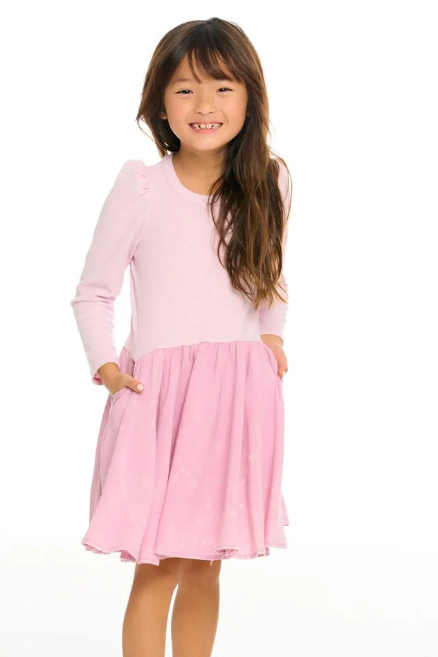 Kids Chaser Brand Girls Puff Long Sleeve Dress With Twirl Skirt