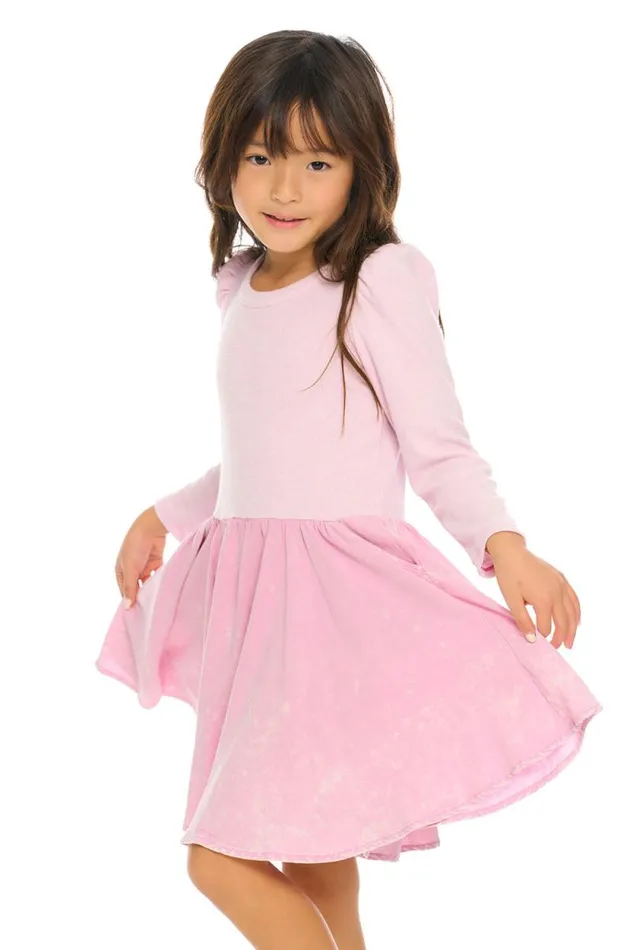 Kids Chaser Brand Girls Puff Long Sleeve Dress With Twirl Skirt