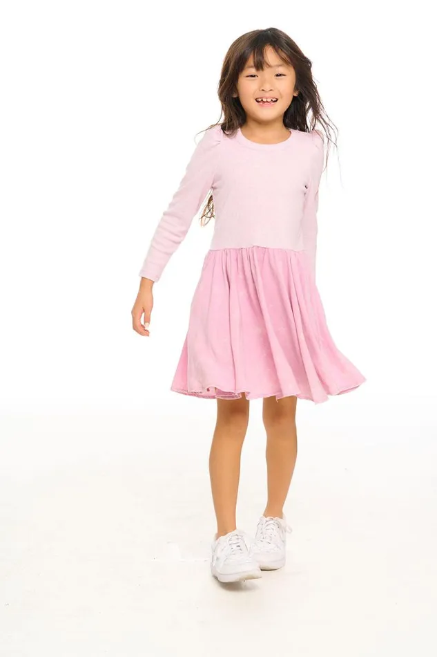 Kids Chaser Brand Girls Puff Long Sleeve Dress With Twirl Skirt