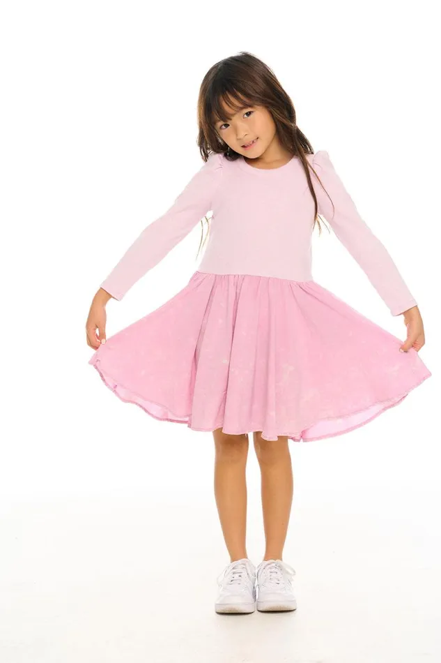 Kids Chaser Brand Girls Puff Long Sleeve Dress With Twirl Skirt