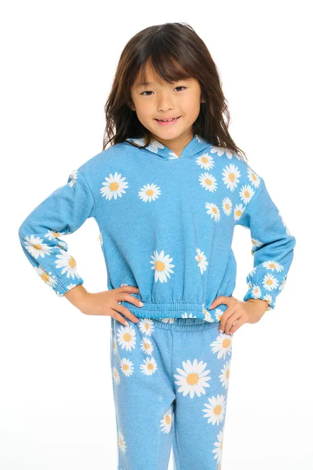 Kids Chaser Brand Girls Semi Cropped Shirred Hoodie Pullover