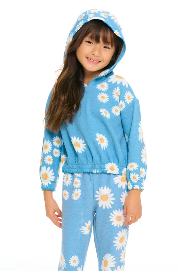 Kids Chaser Brand Girls Semi Cropped Shirred Hoodie Pullover