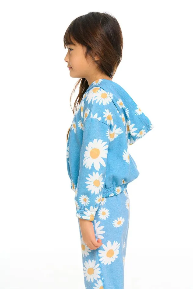 Kids Chaser Brand Girls Semi Cropped Shirred Hoodie Pullover