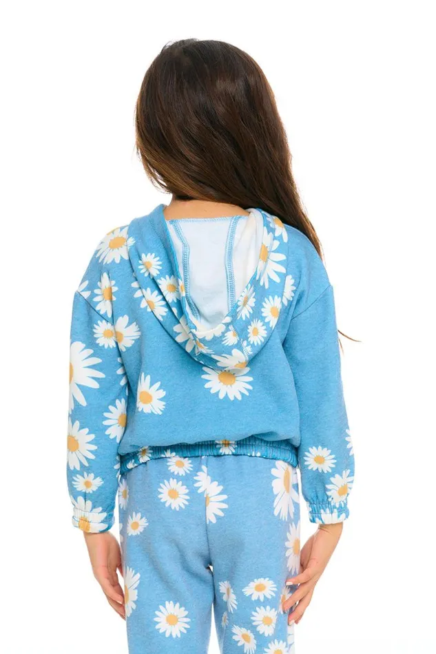 Kids Chaser Brand Girls Semi Cropped Shirred Hoodie Pullover