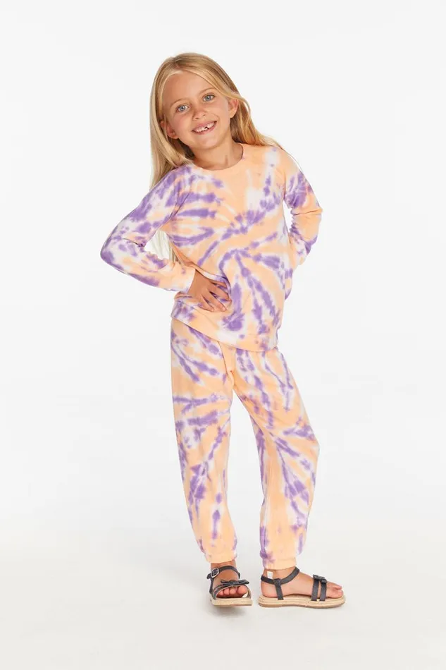 Kids Chaser Brand Girls Slim Peach Lavender Tie Dye Girls Slouchy Pant