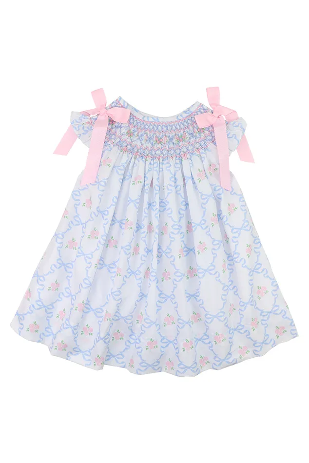Kids LoveShackFancy Girls Cecil and Lou Girls Pink And Blue Bouquet Ribbon Smoked Dress Blue Kids LoveShackFancy Girls Cecil and Lou Girls Pink And Blue Bouquet Ribbon Smoked Dress Blue