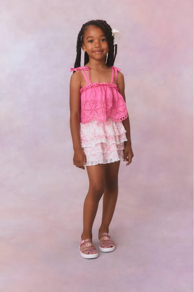 Kids LoveShackFancy Girls Girls Bow Print Billie Skirt Bubblegum Blast