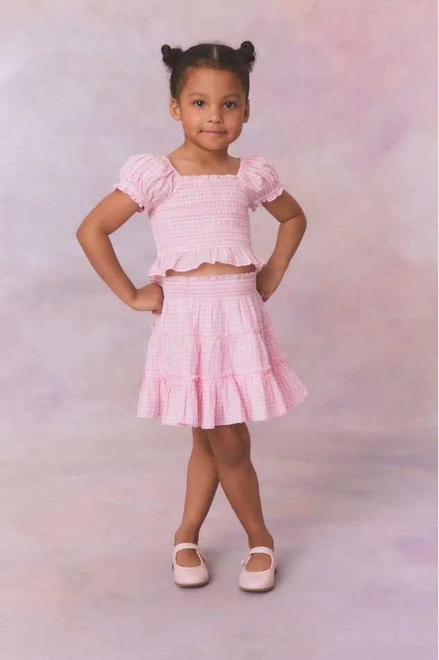 Kids LoveShackFancy Girls Girls Gingham Raf Skirt Sunkissed Rose