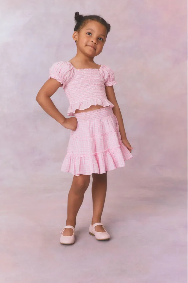 Kids LoveShackFancy Girls Girls Gingham Raf Skirt Sunkissed Rose
