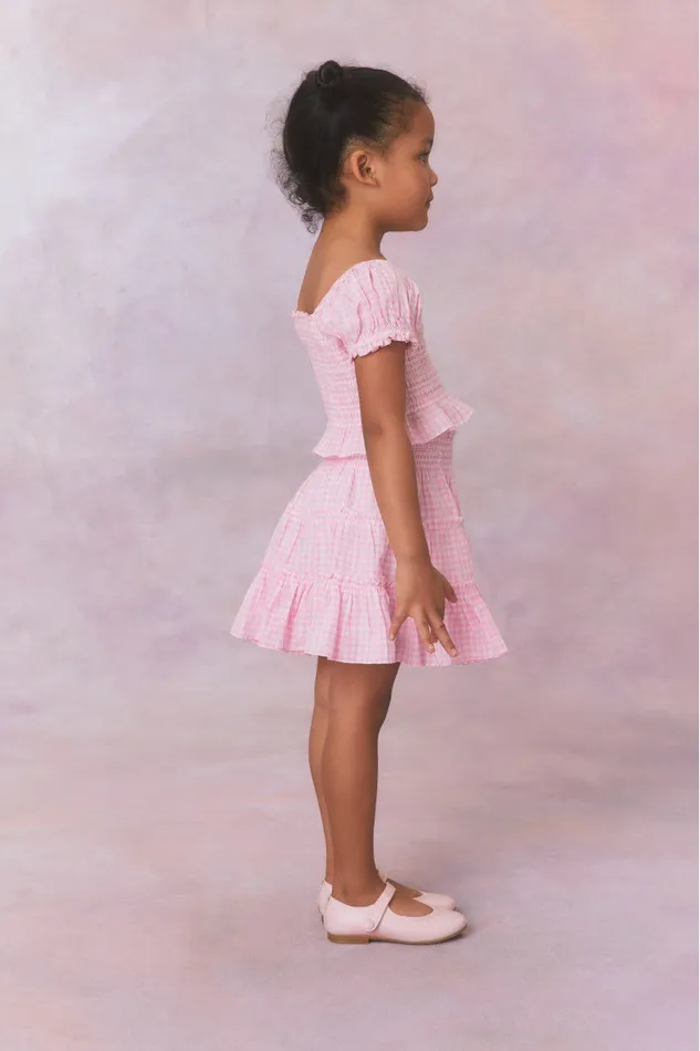 Kids LoveShackFancy Girls Girls Gingham Raf Skirt Sunkissed Rose