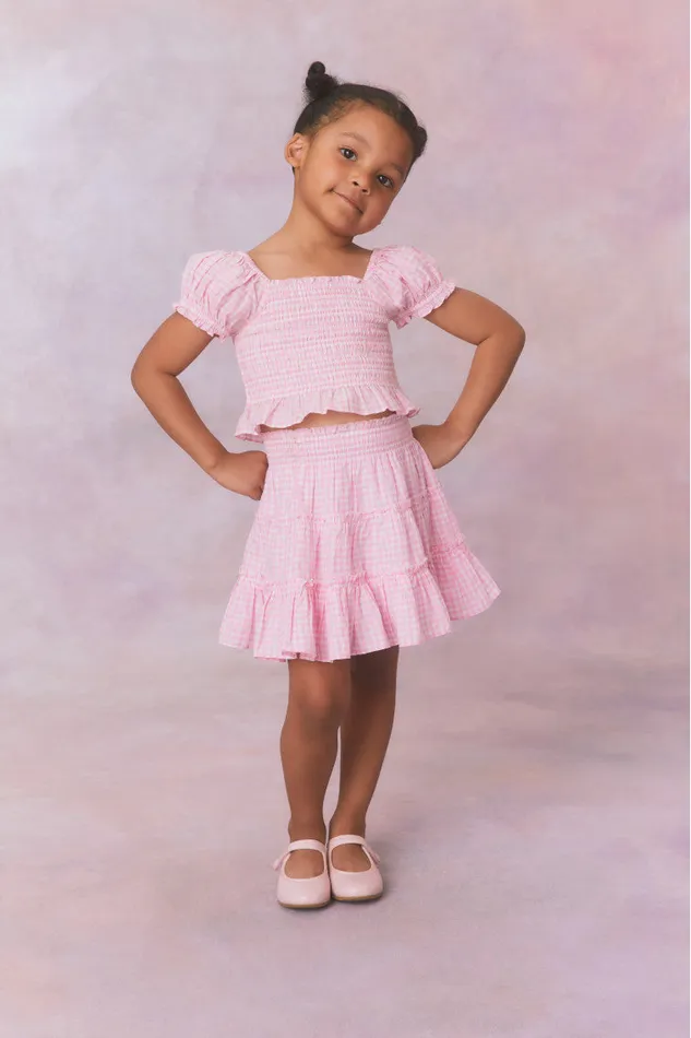 Kids LoveShackFancy Girls Girls Gingham Raf Skirt Sunkissed Rose
