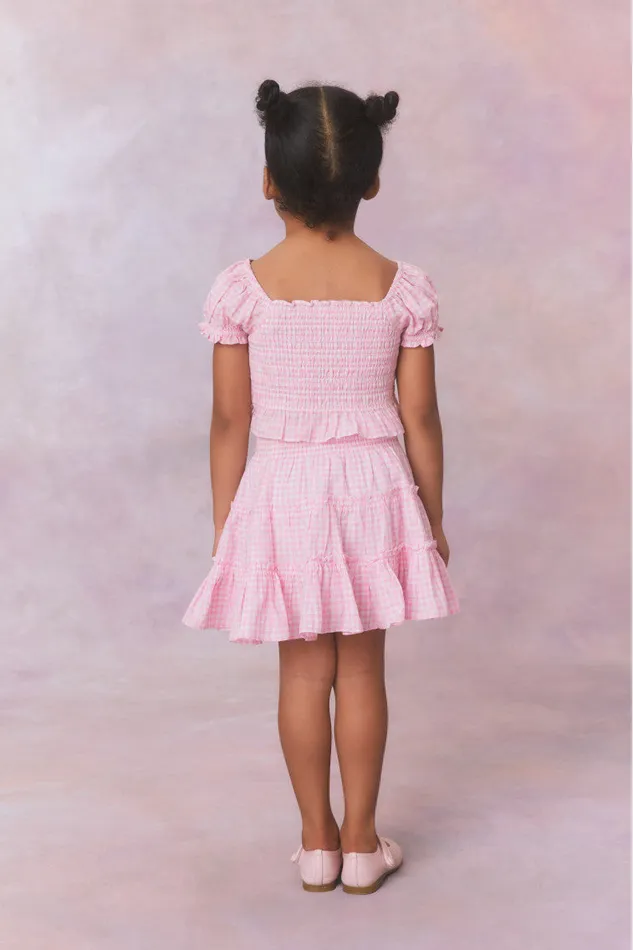 Kids LoveShackFancy Girls Girls Gingham Raf Skirt Sunkissed Rose