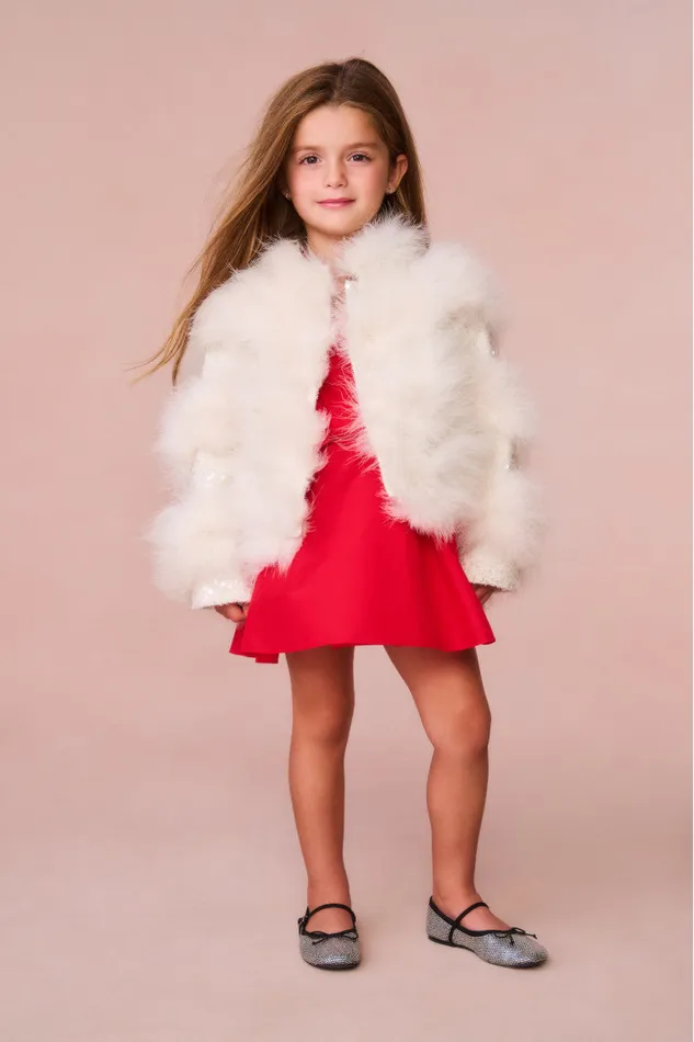 Kids LoveShackFancy Girls Girls Trislyn Fur Jacket Cream
