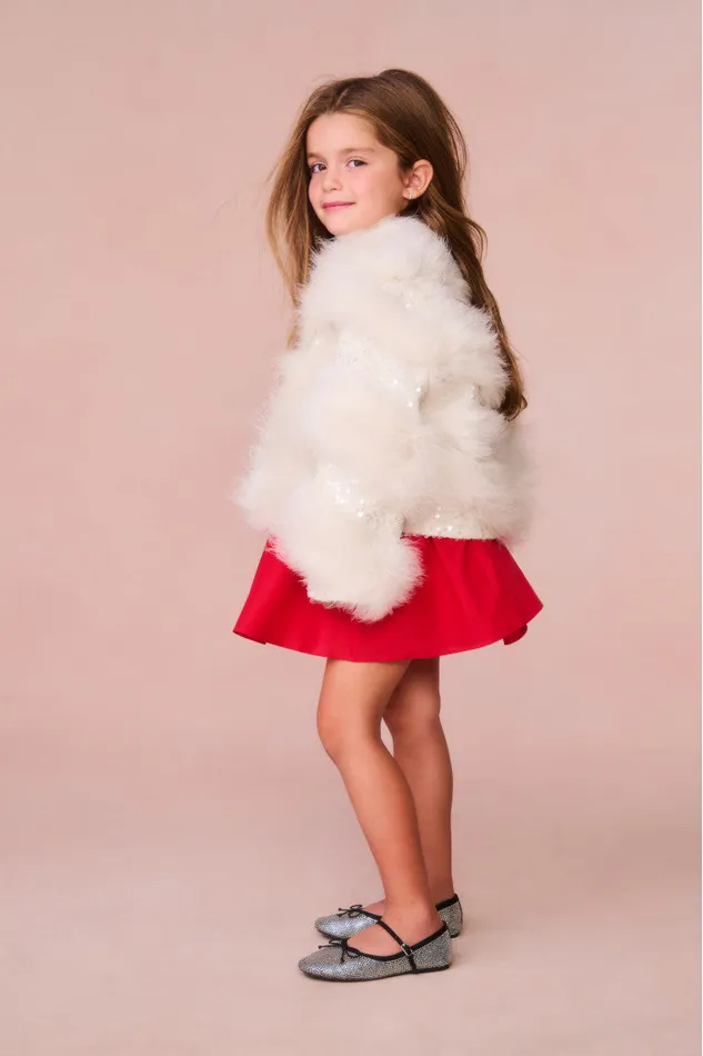 Kids LoveShackFancy Girls Girls Trislyn Fur Jacket Cream