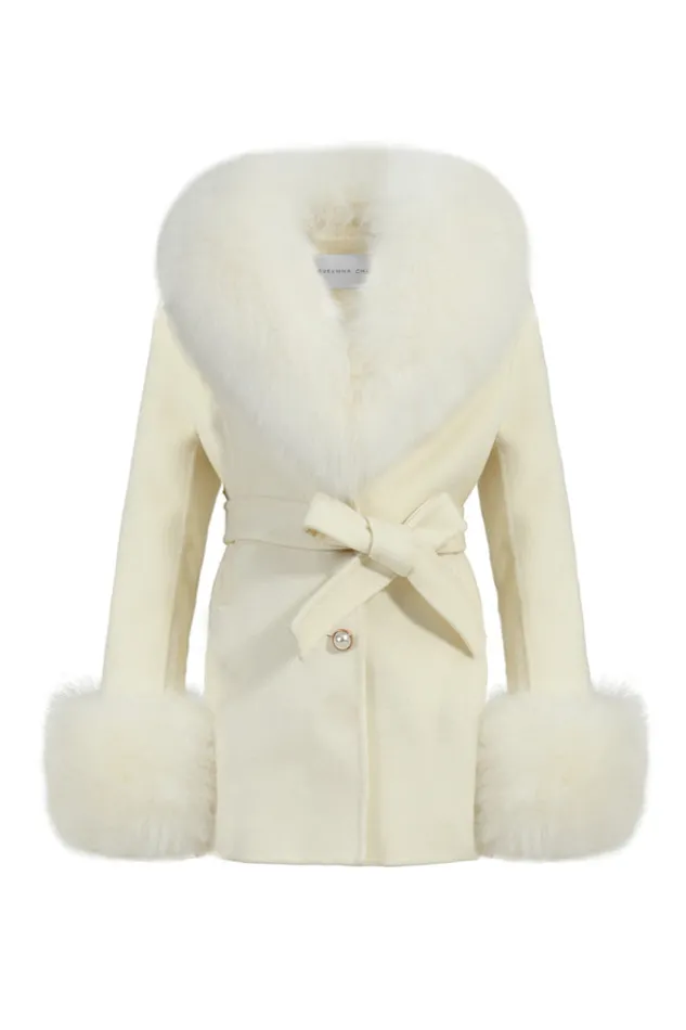 Kids LoveShackFancy Girls Susanna Chow Girls Mini Jojo Cashmere Fur Coat Cream