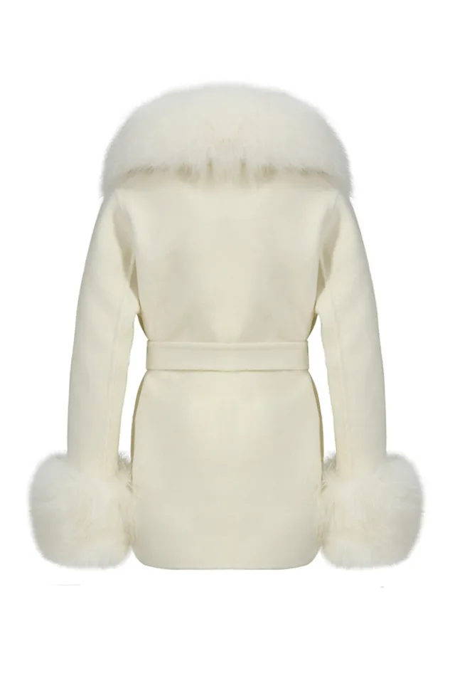 Kids LoveShackFancy Girls Susanna Chow Girls Mini Jojo Cashmere Fur Coat Cream