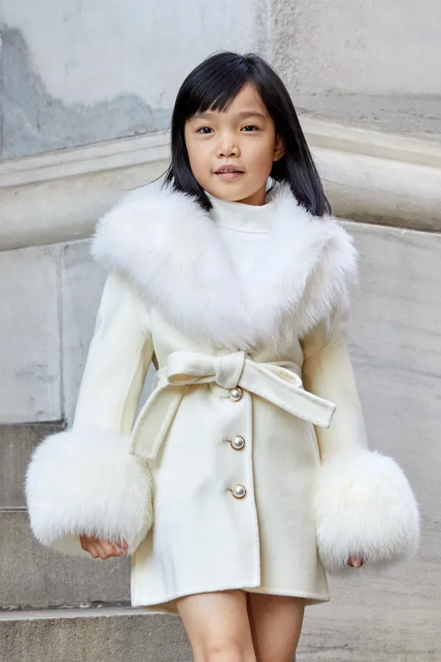 Kids LoveShackFancy Girls Susanna Chow Girls Mini Jojo Cashmere Fur Coat Cream
