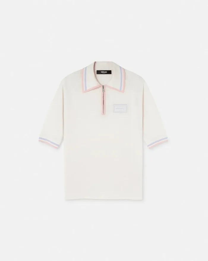Knit Loose Polo Shirt White Women Versace Knitwear