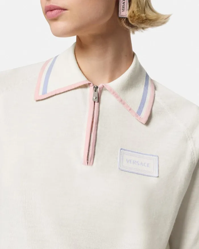 Knit Loose Polo Shirt White Women Versace Knitwear