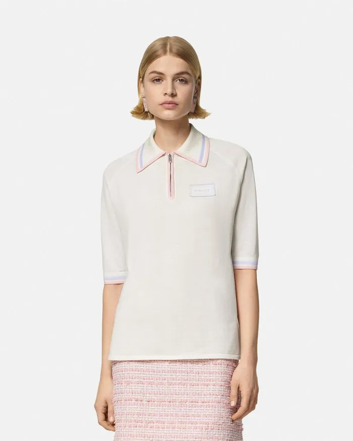 Knit Loose Polo Shirt White Women Versace Knitwear