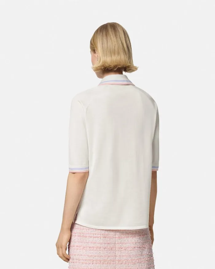 Knit Loose Polo Shirt White Women Versace Knitwear