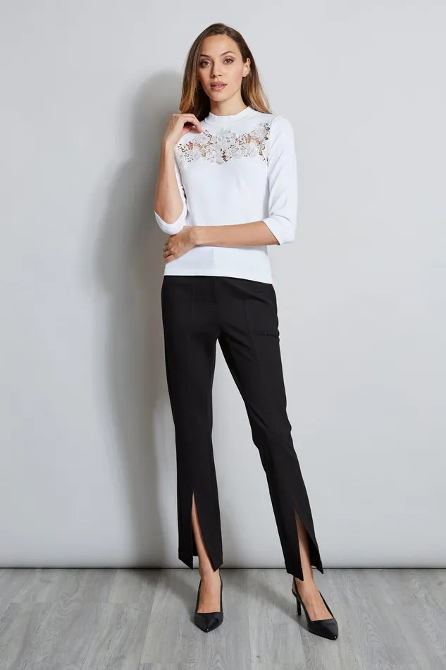 Knits and Sweaters Women Elie Tahari Lace Applique Mock Sweater WHITE