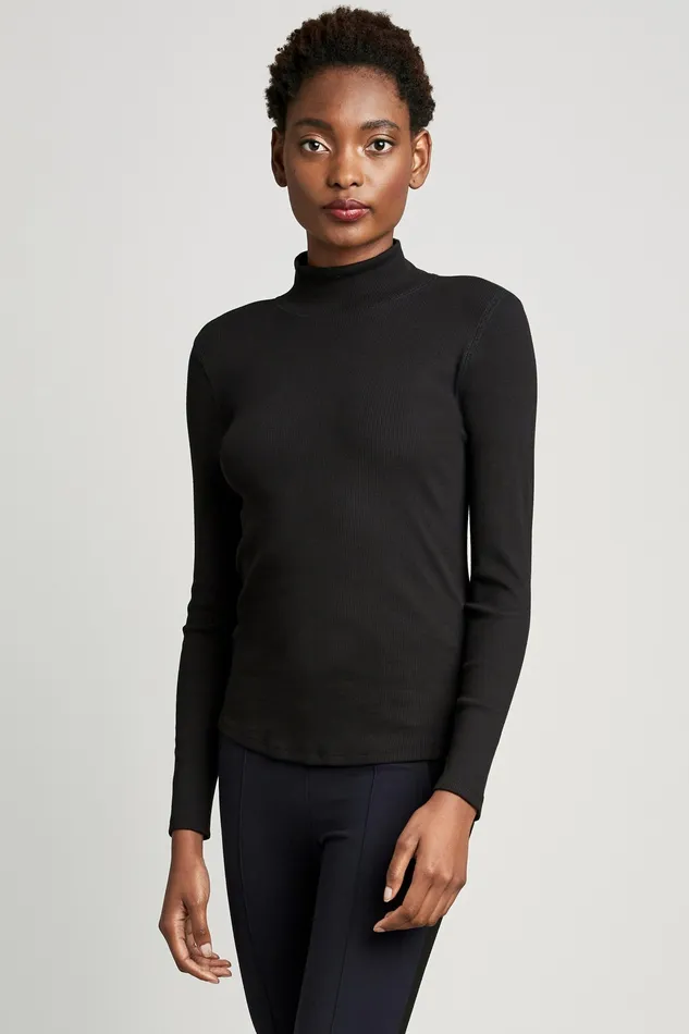 Knits and Sweaters Women Elie Tahari Mock Neck Long Sleeve Ribbed Knit Noir