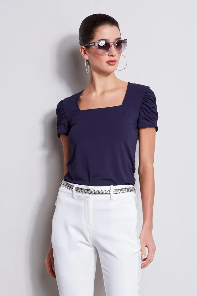 Knits and Sweaters Women Elie Tahari Puff Sleeve Square Neck Knit STARGAZER