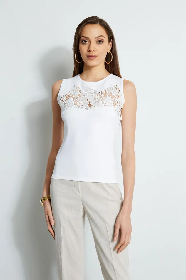 Knits and Sweaters Women Elie Tahari Sleeveless Lace Insert Sweater PEARL
