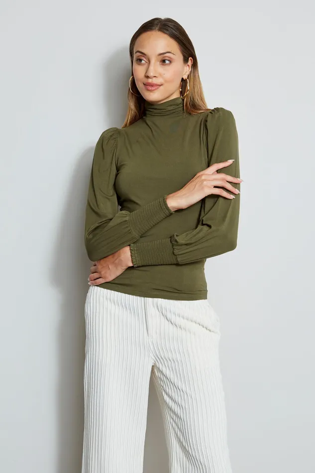 Knits and Sweaters Women Elie Tahari Smocked Turtleneck Knit WILLOW GREEN